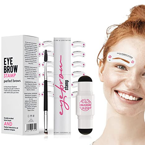 VIOLA HOUSE Kit de Estampado de Cejas, 2 Colores One Step Brow Tint Kit, 1 Pincel+24Pcs Eyebrow Stencils, Polvo Impermeable de Larga Duracion para Tinte de Cejas. (Castaño Claro & Castaño Oscuro)