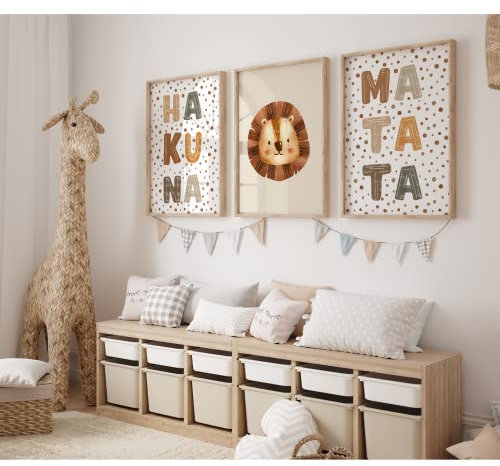MeinBaby123® Poster Kinderzimmer | 3er Set DIN A2 | Wandbilder | Deko Bilder | Babyzimmer Deko | Geschenk Zur Geburt | Wandposter Premium (Hakuna Matata A2)