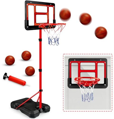 Kids Basketball Hoop with Stand, Adjustable Basketball Set, Toddler Basketball Toys for Boys Age 3 4 5 6 7 8, Indoor Outdoor Backyard Sport Game Gifts