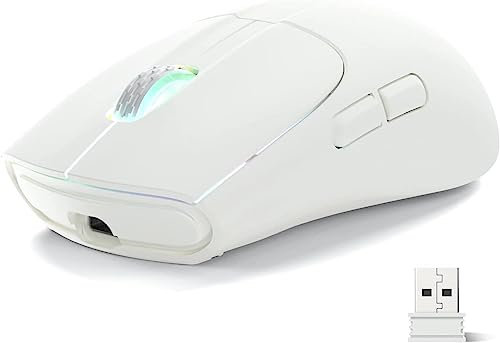 MAGIC-REFINER Attack Shark Aerox X5 Kabellose Gaming-Maus, Ultraleicht 49g, Tri-Mode(BT5.0/2.4G Wireless/Typ-C), RGB Bluetooth Maus, Optischer Sensor Pixart 4000DPI, Lange Akkulaufzeit, PC/MAC-Weiß