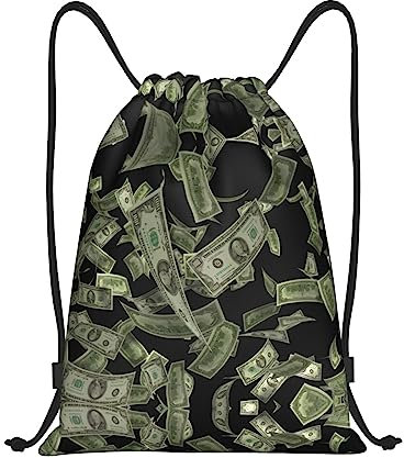 PIXOLE Rucksack mit Dollarzeichen, Gelddruck, Kordelzug, wasserabweisend, Sportbeutel, Turnbeutel, für Damen und Herren, Dollarzeichen Geld, Small, Classic