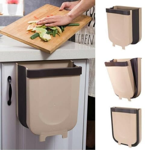 VIVAAS Hanging Trash Can Folded Collapsible Trash Bin Small Compact Garbage Can 10L Wall Mounted Folding Waste Bin, Cupboard Cabinet Door Holder Wastebasket for Kitchen Home Office