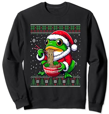 Christmas Frog Eating Ramen Ugly Christmas Sweater Sweatshirt