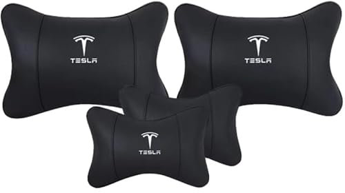 CIADAZ Auto Nackenkissen und Lendenkissen für Tesla Model 3 2017-2023, Autositz Kopfstütze Kissen Leder Lendenwirbelstütze Nackenkissen Schutz Der Halswirbelsäule,A