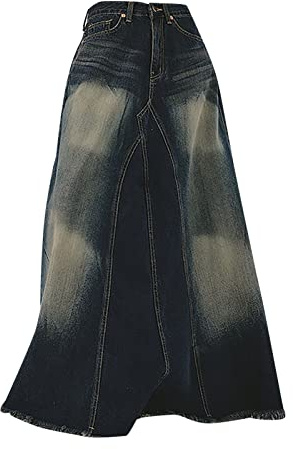 Falda de mezclilla retro para mujer con cola de pescado, larga, elástica, informal, cintura alta, falda vaquera con bolsillos, falda larga para el abdomen, ropa de calle, cómoda, elegante,