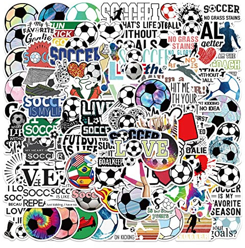 Bric Dodo 100 Stück Fußball Aufkleber Auto Laptop Telefon Gitarre Skateboard Motorrad Fahrrad Soccer Football Stickers Set Vinyl Wasserdicht Aesthetic Aufkleber für Jugendliche Kinder Erwachsene