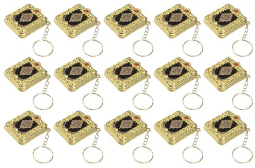 Abiyou 15PCS Coran Porte-Clés, Mini Porte-Clés Islamique, Mini Musulman Porte-Clés, Porte Clé Musulman, Mini Porte-Clés Livre Coran, pour Sac à Main Portefeuille et Autres Décoration (Or)