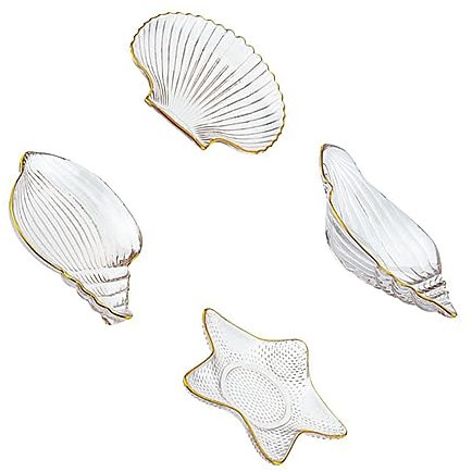 Holibanna 4 Pièces Plateau à Bijoux Transparent Plateau De Service En Verre Plaque Multifonction Plat D'anneau De Coquille Décor De Fruits Plat En Verre Mettre La Table Un Verre