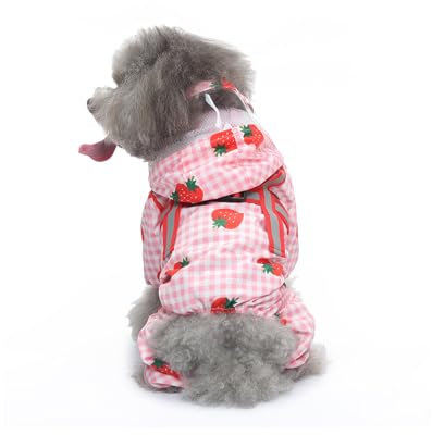 Galatée Hunde Regenmantel, Hunde Regenmantel Mit Kapuze, Haustier Wasserdichtes Schicht Mit Leinenloch, Hunde -Kapuze -Regenmantel Mit Sicheren Reflexionsstreifen(XL, Rosa Erdbeere)