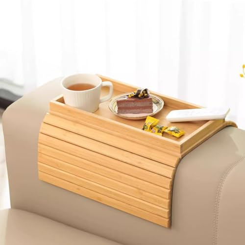 Oungy Sofatablett Armlehne aus Bambus Flexibles Couch Tablett Bambus Getränkehalter Faltbar Couchablage für Snacks, Handy, Steuerung, Tassen