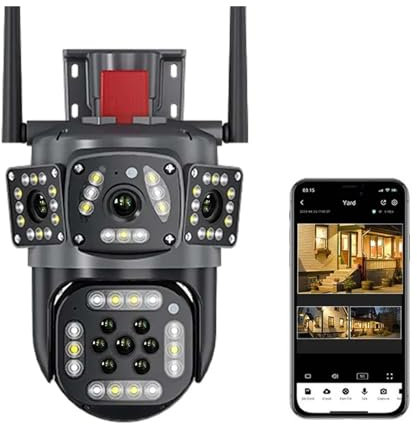 6K 12MP Telecamera di sorveglianza WiFi Esterno, 360° PTZ IP Telecamera Visione Notturna Colore, Avviso istantaneo, Tracciamento intelligente, Rilevamento Umano, Audio bidirezionale, IP66, Camera
