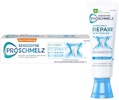 Sensodyne ProSchmelz Repair Whitening Zahnpasta, 75ml, tägliche Zahncreme mit Fluorid, repariert nachweislich durch Säuren geschwächten Zahnschmelz & entfernt Verfärbungen