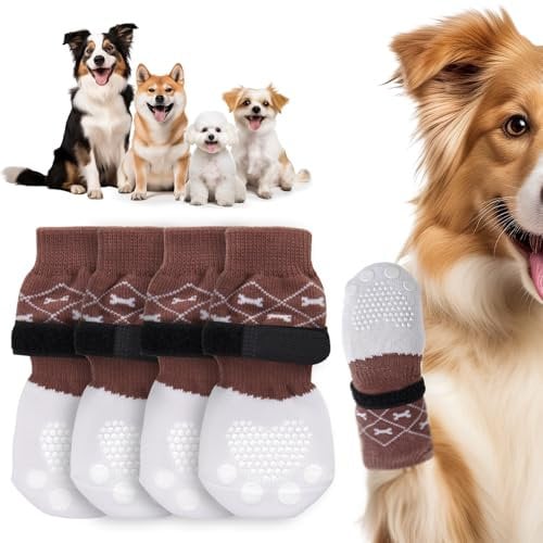 Doppelseitiger Anti Rutsch Hundesocken, Hunde Pfotenschutz mit verstellbaren Klettverschlüssen, geeignet für kleine, mittlere und große Hunde