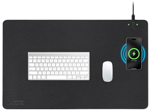 Hi-HONX Magnetic Wireless Charging Mouse Pad, Office Desk Mat with Wireless Charger, Multifunctional Large Desk Pad with Non-Slip Base, Waterproof Leather Desk Pad for Gaming and Office Use(60X40cm)