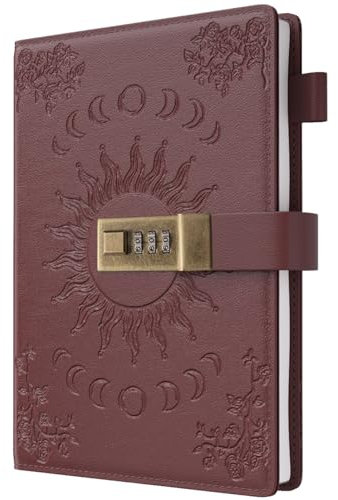 Dzhzal Journal d'écriture avec cadenas pour femmes, filles, garçons, adolescents, enfants, en cuir synthétique, journal intime, rechargeable, papier ligné, carnet de notes de mot de passe A5