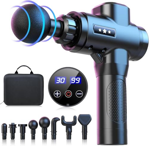 Pistolet de Massage Musculaire, 4800RPM, 30 Vitesses, 8 Têtes, Écran LCD, Soulage Douleurs et Raideurs Musculaires