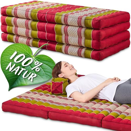 Namasdee Klappmatratze 200x110x8cm mit 100% natürlicher Kapokfüllung (Rot/Grün)