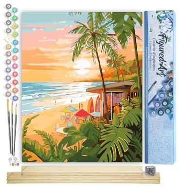Figured'Art Peinture par Numéro Adulte avec Cadre Club de surf - Activité Manuelle Kit de Loisir Créatif DIY Numéro d'Art Complet - 40x50cm avec châssis en bois à monter