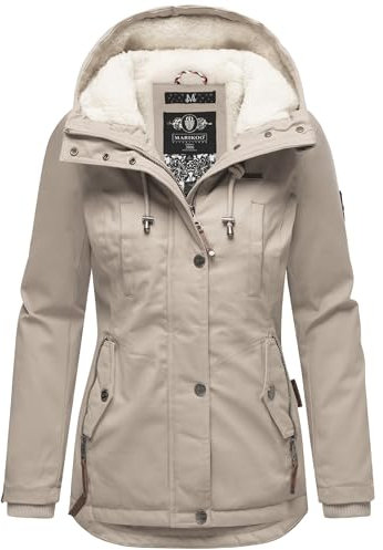 MARIKOO Damen warme Winterjacke mit kuscheliger Kapuze Bikoo Light Taupe Gr. M