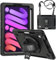 Junfire Case for Apple iPad Mini 7 (A17 Pro) 2024 / Mini 6 8.3 Inch, Shockproof Rugged Protective Case with Screen Protector Rotating Kickstand Hand Strap Shoulder Strap for iPad Mini 7th Gen, Black