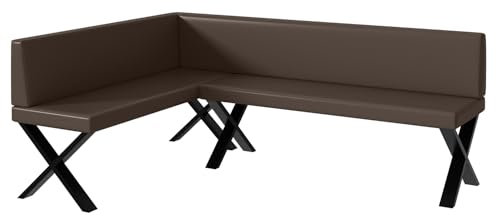 MEBLINI Eckbank für Esszimmer - Küchenbank - Essecke - Sitzecke Küche - Toni - X-Beine 142x196x87cm Links - Braun Kunstleder