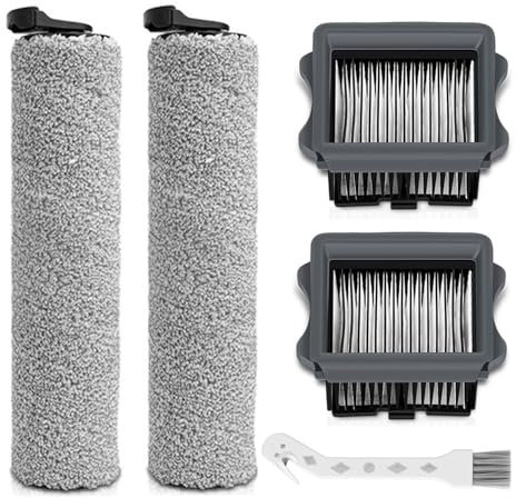 HUAPX Rouleau de Brosse de Rechange et Filtre HEPA pour Tineco iFloor3/Floor One S3 Accessoires pour Aspirateur Sec et Humide,2 Rouleaux de Brosse,2 Filtres,1 Brosse de Nettoyage
