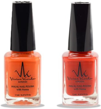 (2Pcs Set) Henna Infused Nail Polish Permeable Nail Polish Halal Vegan Long lasting No UV Needed (Imperial Red, Sunset)