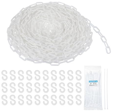 sourcing map Plastic Chain 150 FT/46 M, Safety Chain White Plastic Chain Link Barrier with Zip Ties and S-Hooks for Crowd Control Queue Line Fence Decoration