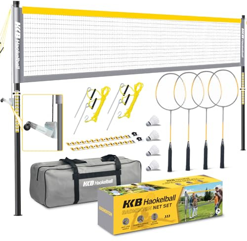 Professionelles Badminton-Set mit Anti-Beschlag-Design, tragbares Badminton-Netz, Carbon-Aluminium-Schläger-Set, stabiler 3,2 cm Stahlrahmen, 4 Federbälle, Tragetasche, Badminton-Sets für Hinterhöfe