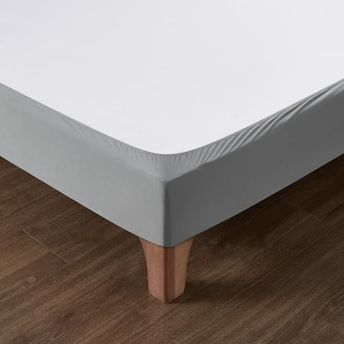 Cache Sommier 160x200 Gris – Tissu Doux et Extensible – Rendu Impeccable – Facile à Installer