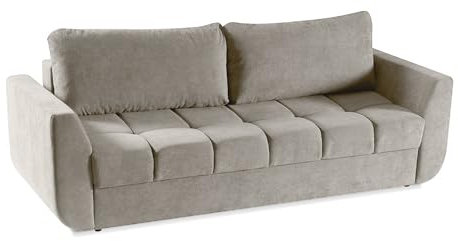BETTSO - Sofa Delta mit Schlaffunktion, Schlafsofa mit Bettkasten, Zwei große Bequeme Kissen, Strapazierfähiger Soff, Wohnlandschaft Freistehend, 245x98x93cm - Ecru - Stoff GERRA 10