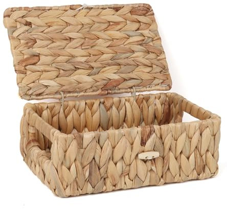 Feialnduo - Panier à étagères en osier avec couvercle - En jonc de mer - Rectangulaire - Pour la maison, le bureau - Naturel - Taille X