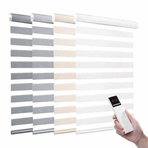 Custom Size Motorized Zebra Blinds with Remote, Waterproof Cordless Electric Window Roller Shades, Built in Rechargeable Motor, Control by Remote and APP (Dark Grey)