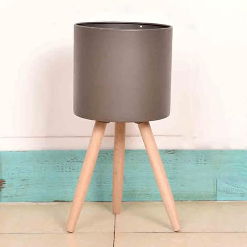 Maceta rústica de hierro con patas de madera, soporte de metal vintage para plantas de interior, elegante cesta de pie (estilo grande 2)