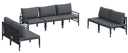 vidaXL Garden Sofa Set 7 pcs Anthracite Steel, Outdoor Furniture, Garden Lounging Set for Patio, Backyard Comfort, Deck Seating and Alfresco Entertaining Solutions