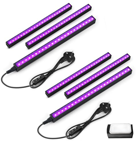 Barrina T5 Black Light, Linkable UV Lights UK Plug, 10W 1ft Magnetic 6-Pack | with On/Off Switch, Portable Aluminium Blacklight for Fluorescent Poster Glow Party Paint, Halloween Decor