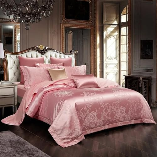 Set di Biancheria da Letto 4 Pezzi Elegante Damascato Europeo Jacquard Copripiumino in Morbido Raso di Cotone setoso Lenzuolo Piatto federe, Set di Biancheria da Letto