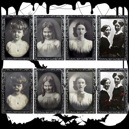 Businey Halloween Dekoration Indoor, 4 Stück 3D Gruselbilder für die Wand, 38x25 cm Horror Bilderrahmen Wanddeko für Party, Wohnzimmer, Fenster