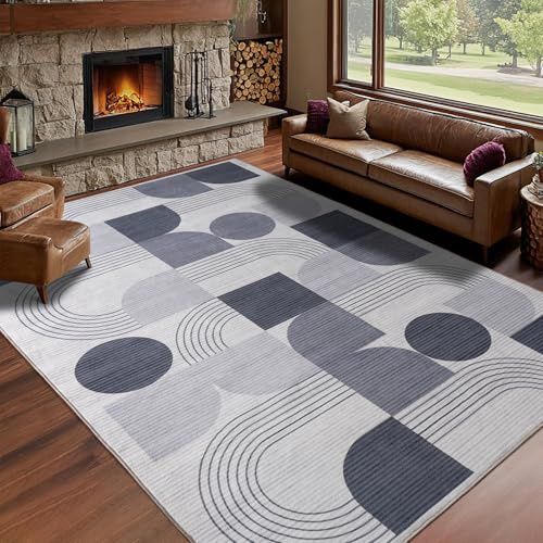 Calinline Abstraktem Waschbarer Teppich Wohnzimmer, 80x150 cm Anthrazit