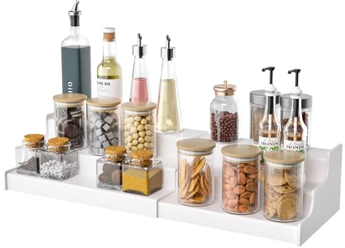 Sezanrpt erweiterbarer Gewürz Rack Schrank Organizer 3 Ebene, weiße Küche Counter Display Regal, Gewürz Organizer für Schrank, Feuchtigkeit beständig