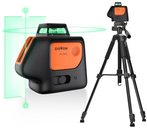 DOVOH Plumb Dot Laser Level with Tripod PV-360G-KIT | 2 Plumb Points, Self Leveling, Rechargeable, Green Beam, Entry Level, For Layout, Framing, HVAC, Plumbing, Construction