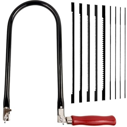 Svart lövsåg, set med 8 sågblad (4, 6, 8, 25 cm), bladsågsbåge för metall, trä med trähandtag, lövsåg, järnsåg liten 360 grader roterbar för fin träbearbetning
