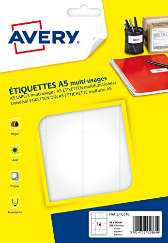 Avery ete016 Schutzhülle von 256 Etiketten multi-usagers 35 x 49 mm A5