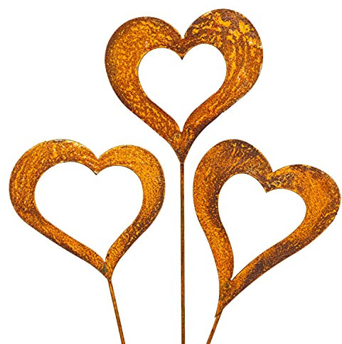 Unbekannt Gartenstecker Set Herzen 3 x 62cm Metall Rost Gartendeko Edelrost