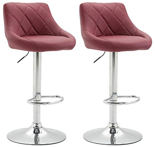 CLP 2er Set Barhocker Lazio Mit Kunstlederbezug I Höhenverstellbarer Und Drehbarer Hocker Mit Fußstütze In Chrom-Optik, Farbe:Bordeauxrot