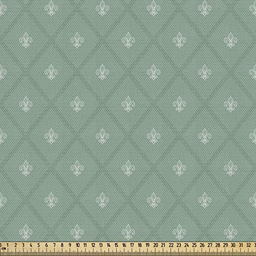 ABAKUHAUS Fleur De Lis Stoff als Meterware, Retro königliche Lilien, Qualitäts Stoff Dekorativer Polster Heimtextilienstoff, 2M (148x200cm), Reseda Grün