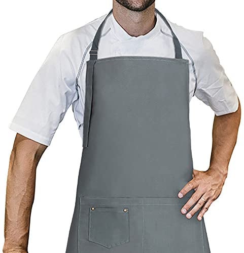 LessMo Schürze, Grillschürze und Kochschürze in Profiqualität mit verstellbarem Nackenriemen Und Mit Zwei Taschen, aus 100% Baumwolle 70 x 85 cm