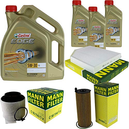 Filter Set Inspektionspaket 8 Liter Motoröl EDGE Titanium FST 5W-30 LL MANN-FILTER Innenraumfilter Luftfilter Ölfilter