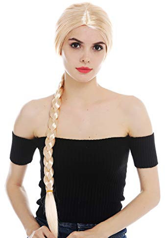 WIG ME UP - SARL014-P02 Perücke Damenperücke Karneval lang Zopf geflochten Hellblond Blond Rapunzel