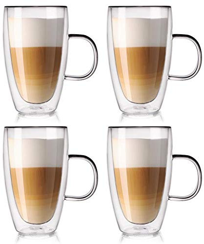 orion group Thermogläser 4 Stück Kaffeegläser Doppelwandig Doppelglas Teeglas Kaffeeglas Doppelwandiges Doppelwandige Teegläser Thermo Gläser Thermoglas für KAFFEE Tee macchiato 430 ml